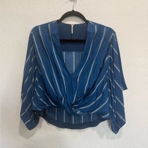 Free People Navy Striped Blouse